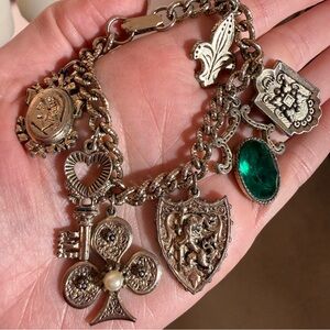 Vintage 1950 60 Retro medieval Renaissance Crest Oversized Charm Bracelet